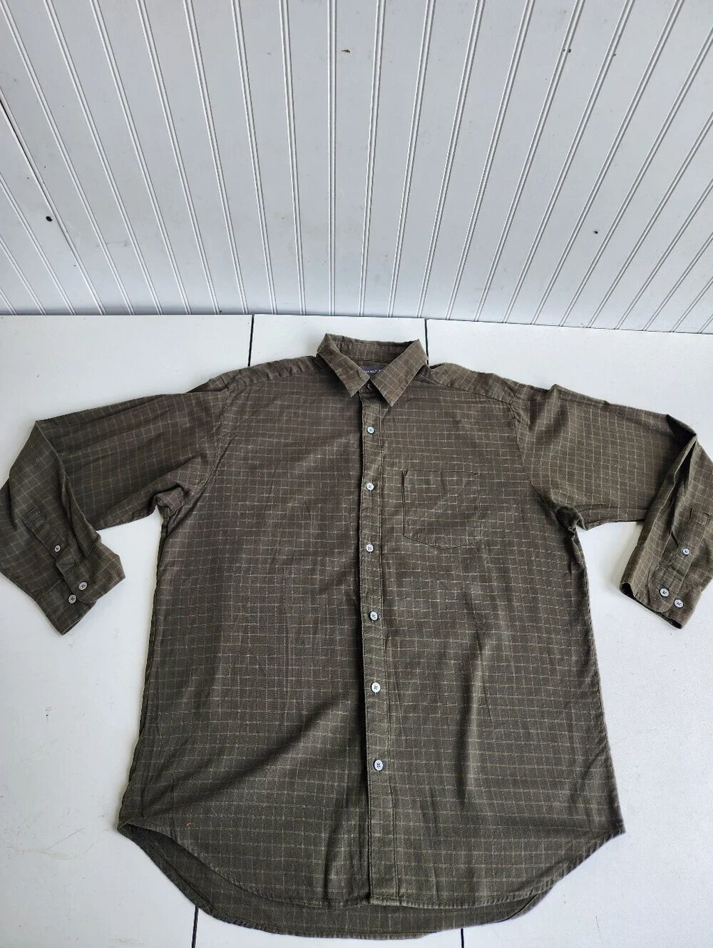 Banana Republic Men's 100% Cotton Soft Flannel Plaid Long Sleeve Shirt Green L
